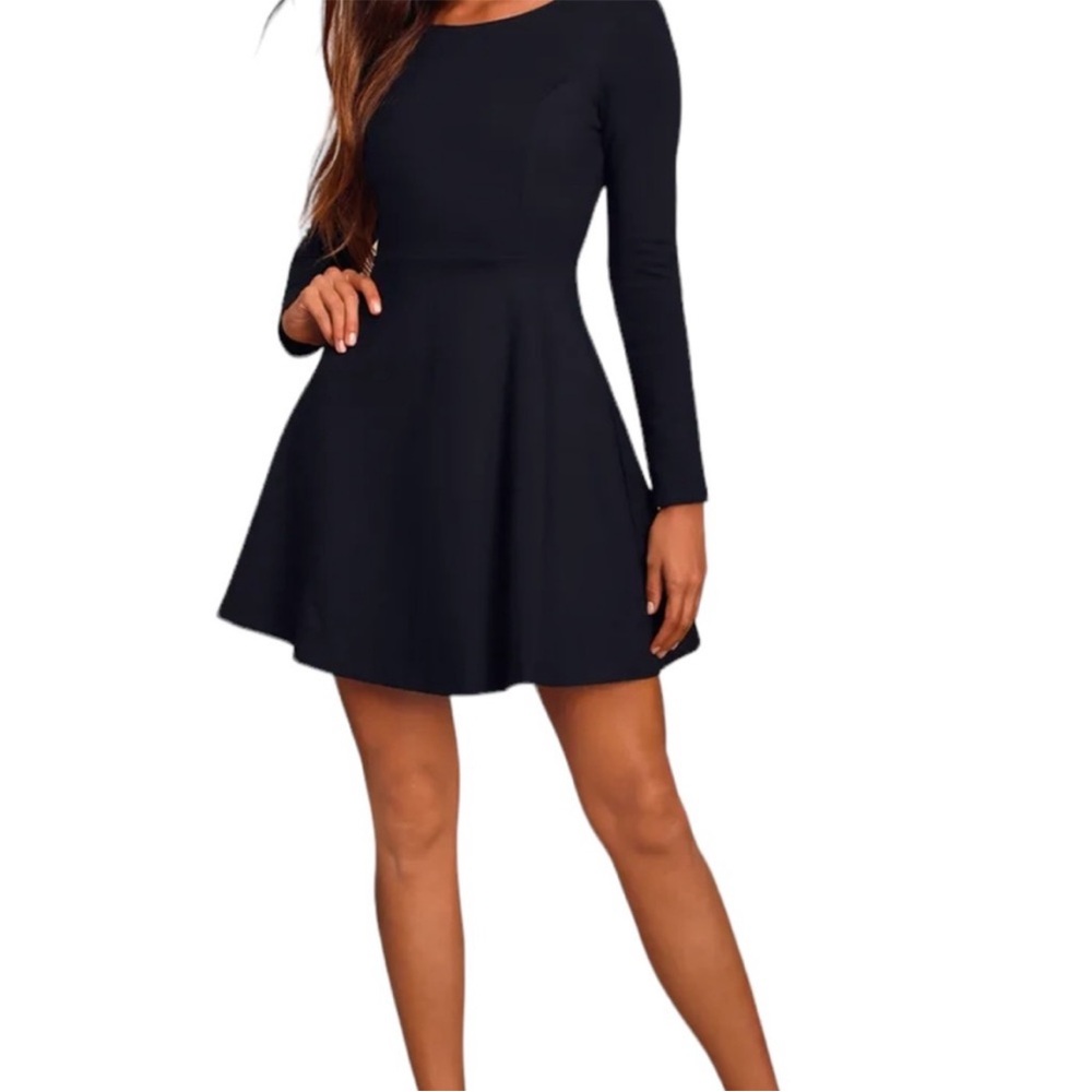 Lulu's Black Long Sleeve Fit-and-Flare Dress